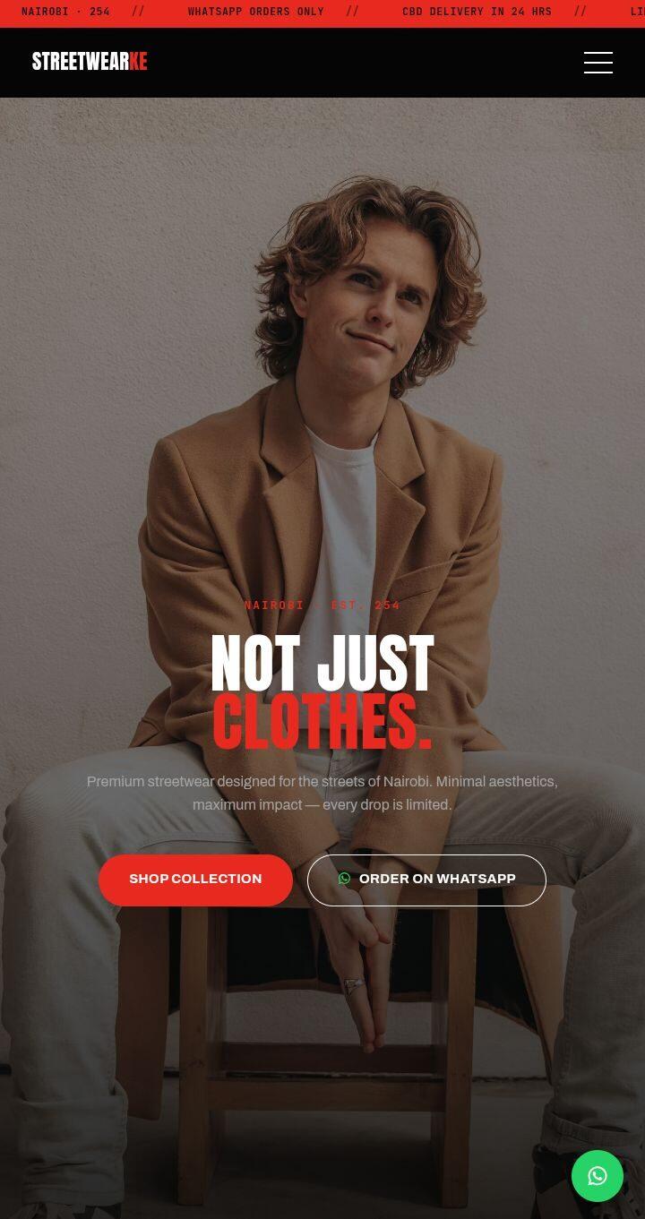 Mobile homepage of the StreetWear KE website